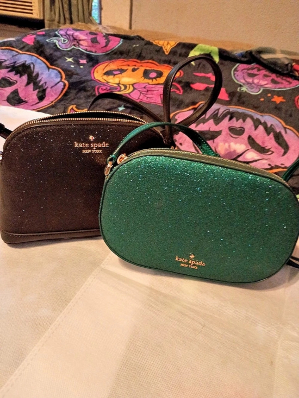 Kate Spade Glitter Crossbody Bundle Black Dome & Teal Oval Camera Bag Set NWOT